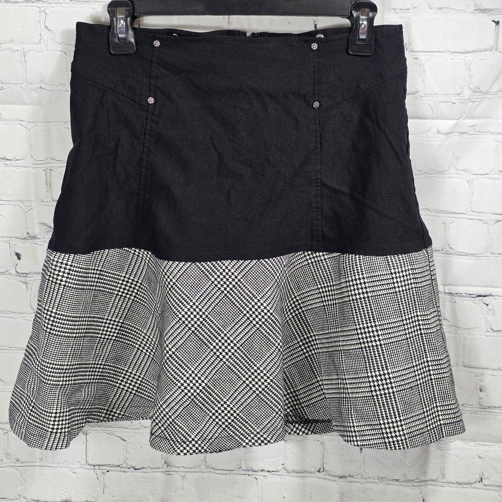 VTG Charlie Paige Y2K Womens Black Plaid Stretch Mini Skirt Academia Goth Size S